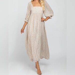 Beige and blue chiffon printed Dress